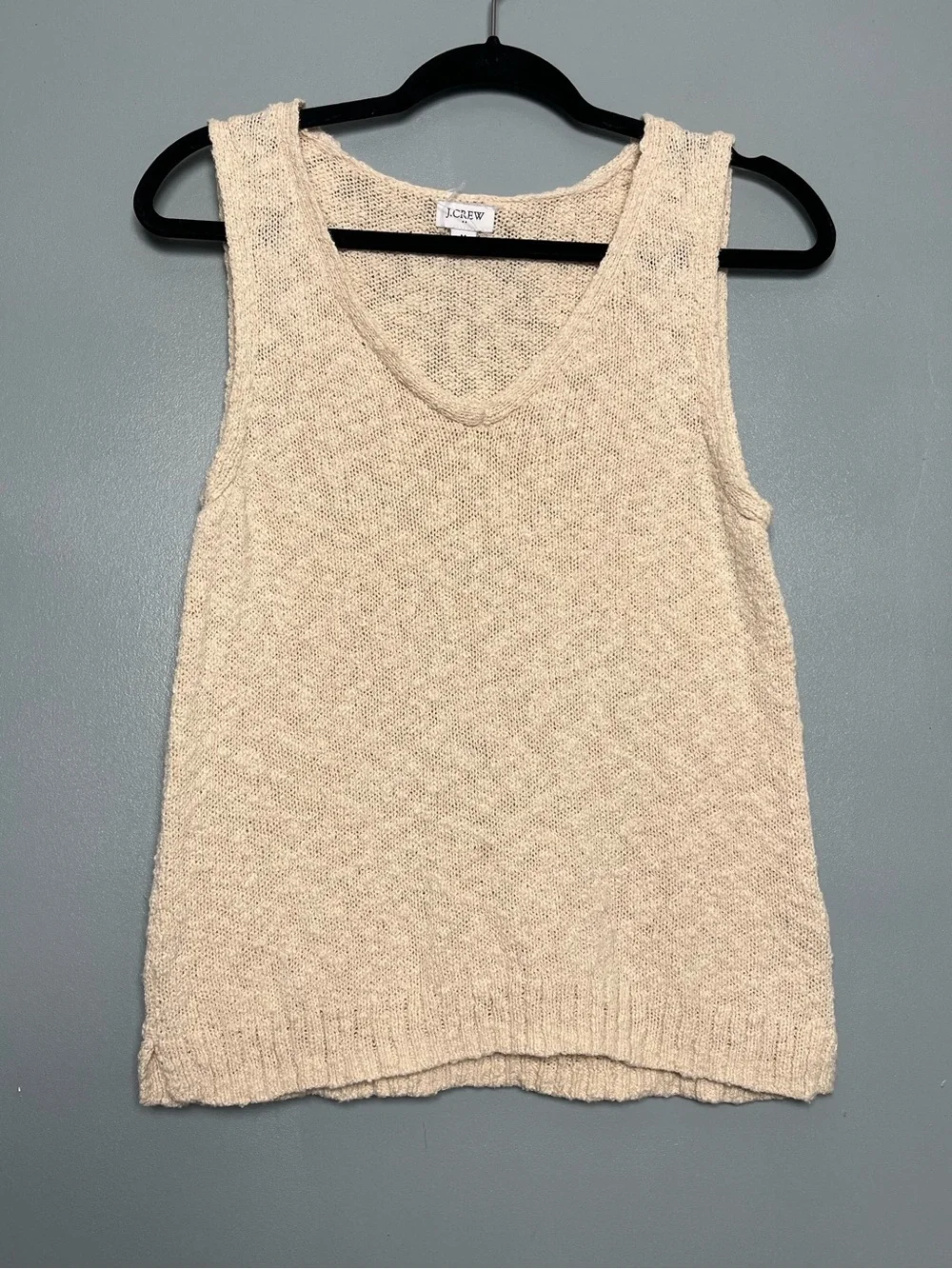 J. Crew V-Neck Textured Beach Sweater Cream Preppy Coastal Scandi Women’s Size M
